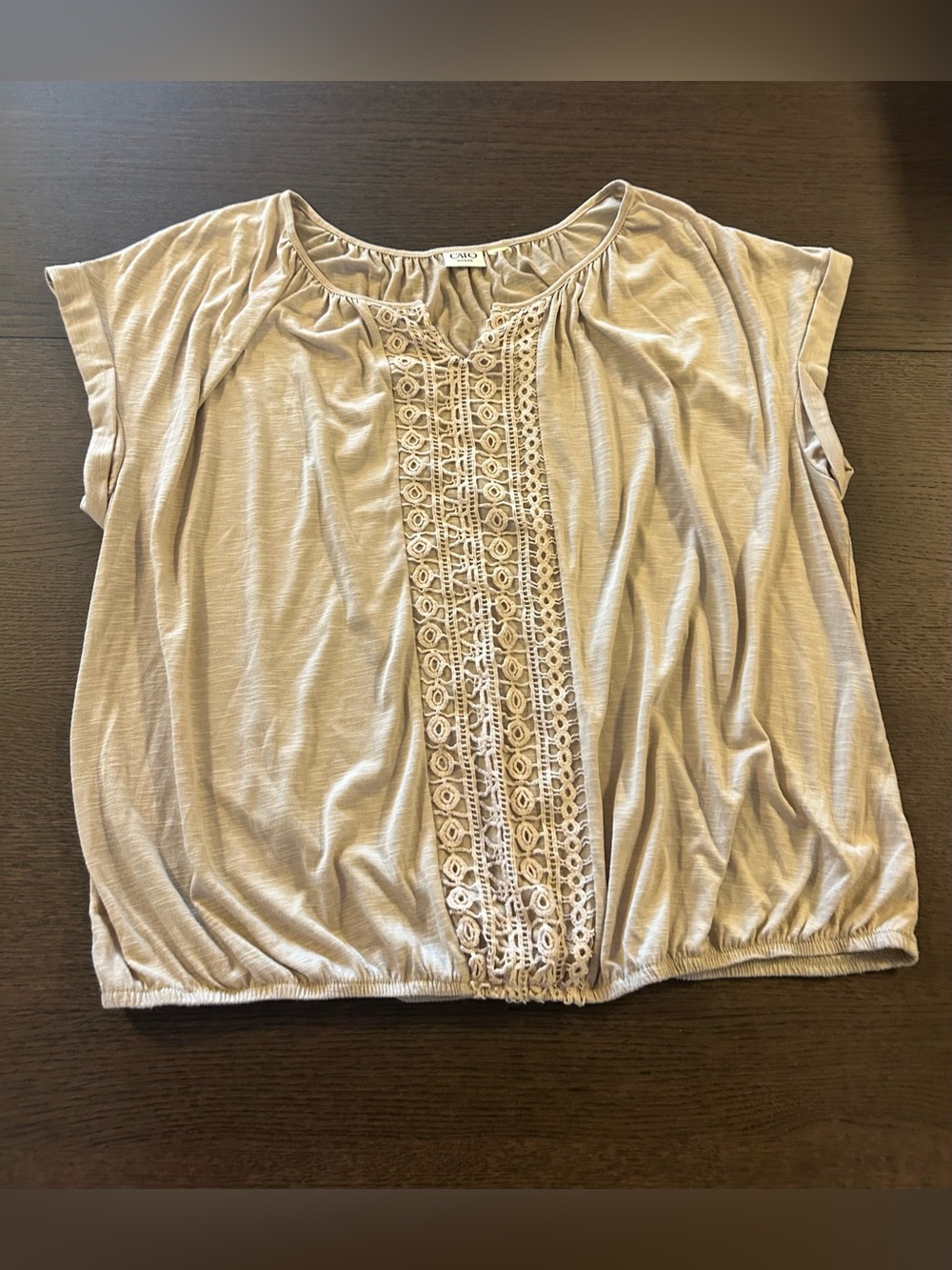 Cato Women Brown Short Sleeve Blouse Top With Crochet Front Panel Size XL